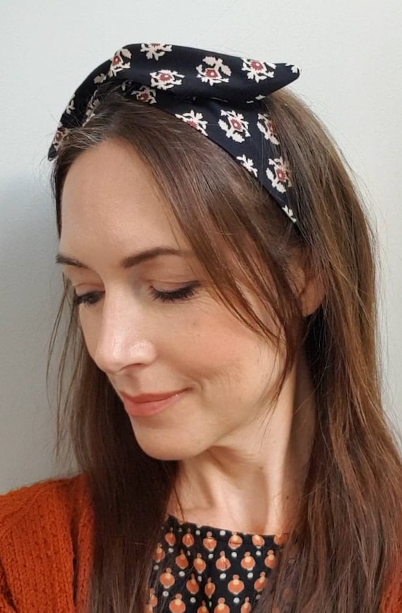 Upcycled Black and Cream Patterned Wired Headband, Wire  display picture 1