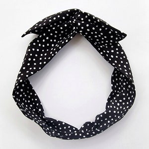 Black and white polka dot crepe wired headband, wire hairband, hair wrap, wired bow, upcycled, eco friendly