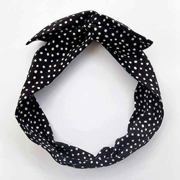 Black and white polka dot crepe wired headband, wire hairband, hair wrap, wired bow, upcycled, eco friendly