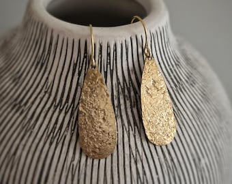 Delicate hammered teardrop earrings, 18k gold french hooks