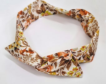 Vintage floral cotton wired headband, wire hairband, hair wrap, wired bow, upcycled, eco friendly