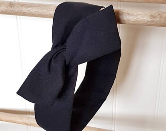 Plain black cotton wired headband, wire hairband, hair wrap, wired bow, upcycled, eco friendly