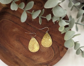 Handmade hammered brass teardrop earrings