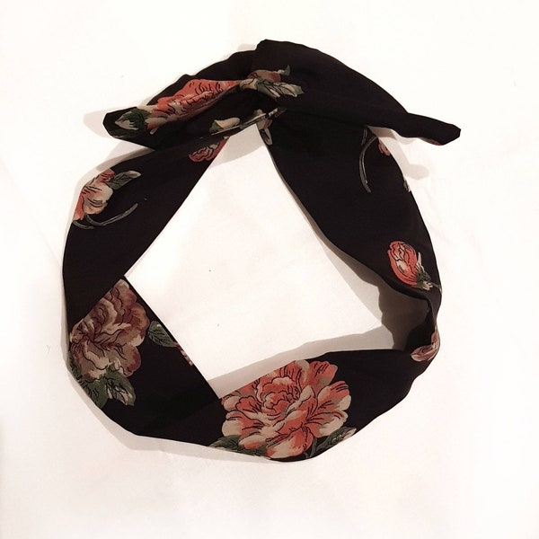 Upcycled wire headband, wired headband, black floral, eco freindly, comfortable,  non slip