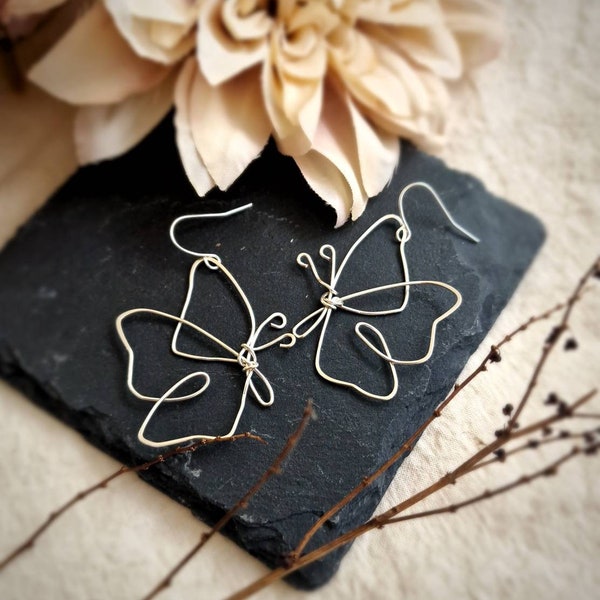 Delicate abstract silver butterfly earrings, handmade, lightweight