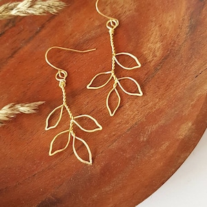 Delicate branch gold wire earrings, lightweight, handmade, dainty, lightweight, dangle, subtle