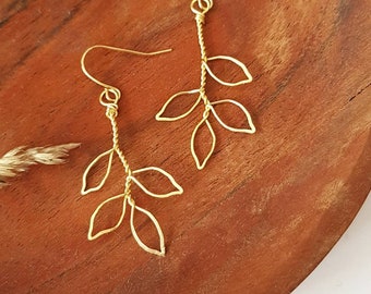 Delicate branch gold wire earrings, lightweight, handmade, dainty, lightweight, dangle, subtle