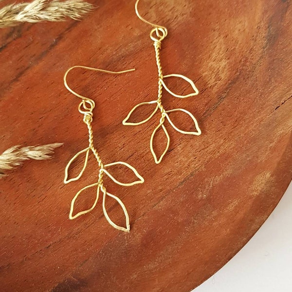 Delicate branch gold wire earrings, lightweight, handmade, dainty, lightweight, dangle, subtle