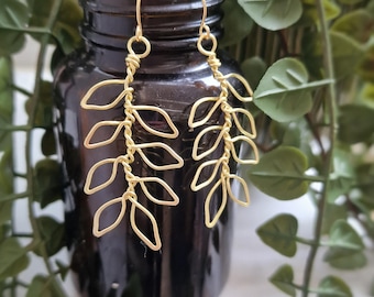 Delicate branch gold wire earrings, lightweight, handmade, dainty, lightweight, dangle, subtle