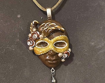 Chocolate Masquerade sculpted pendant necklace.