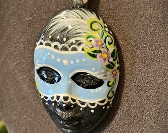 Victorian Blue Mask Pendant Necklace
