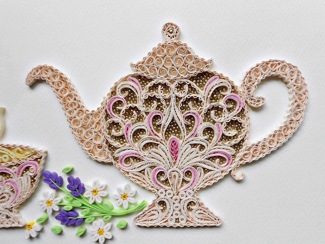 Quilling teapot Cup of tea Quilling paper wall art Home Etsy