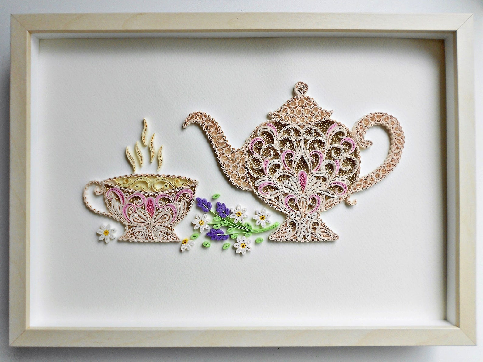 Quilling teapot Cup of tea Quilling paper wall art Home Etsy