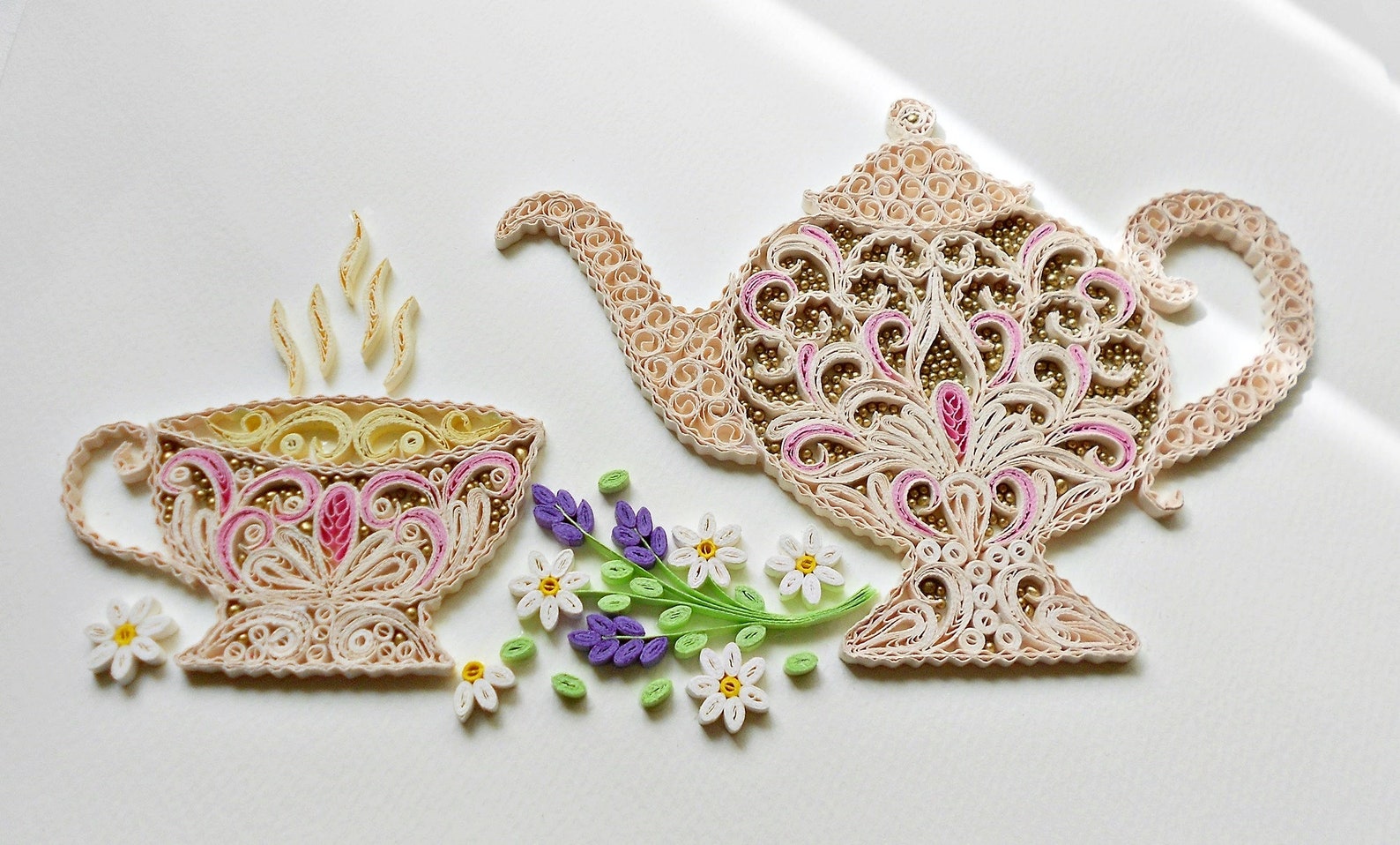Quilling teapot Cup of tea Quilling paper wall art Home Etsy