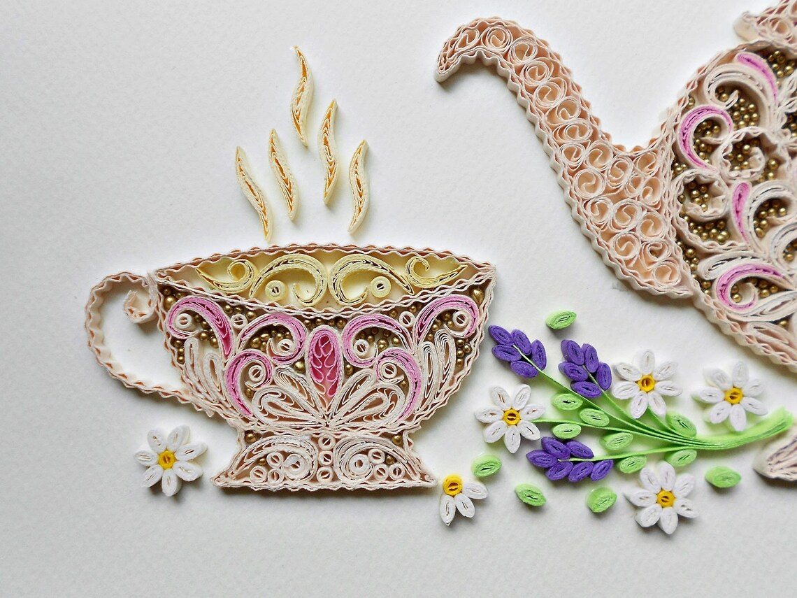 Quilling teapot Cup of tea Quilling paper wall art Home Etsy