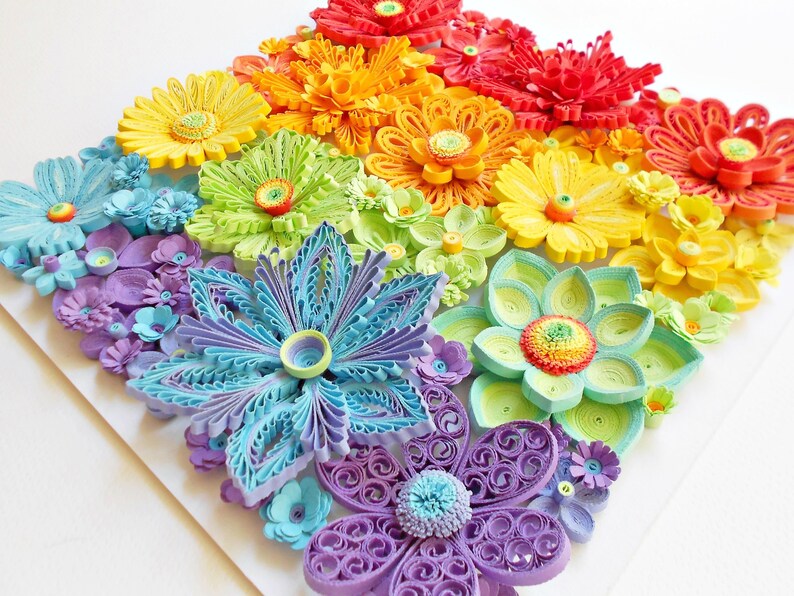 Quilling Rainbow Paper Flowers Wall Art Decoration Etsy
