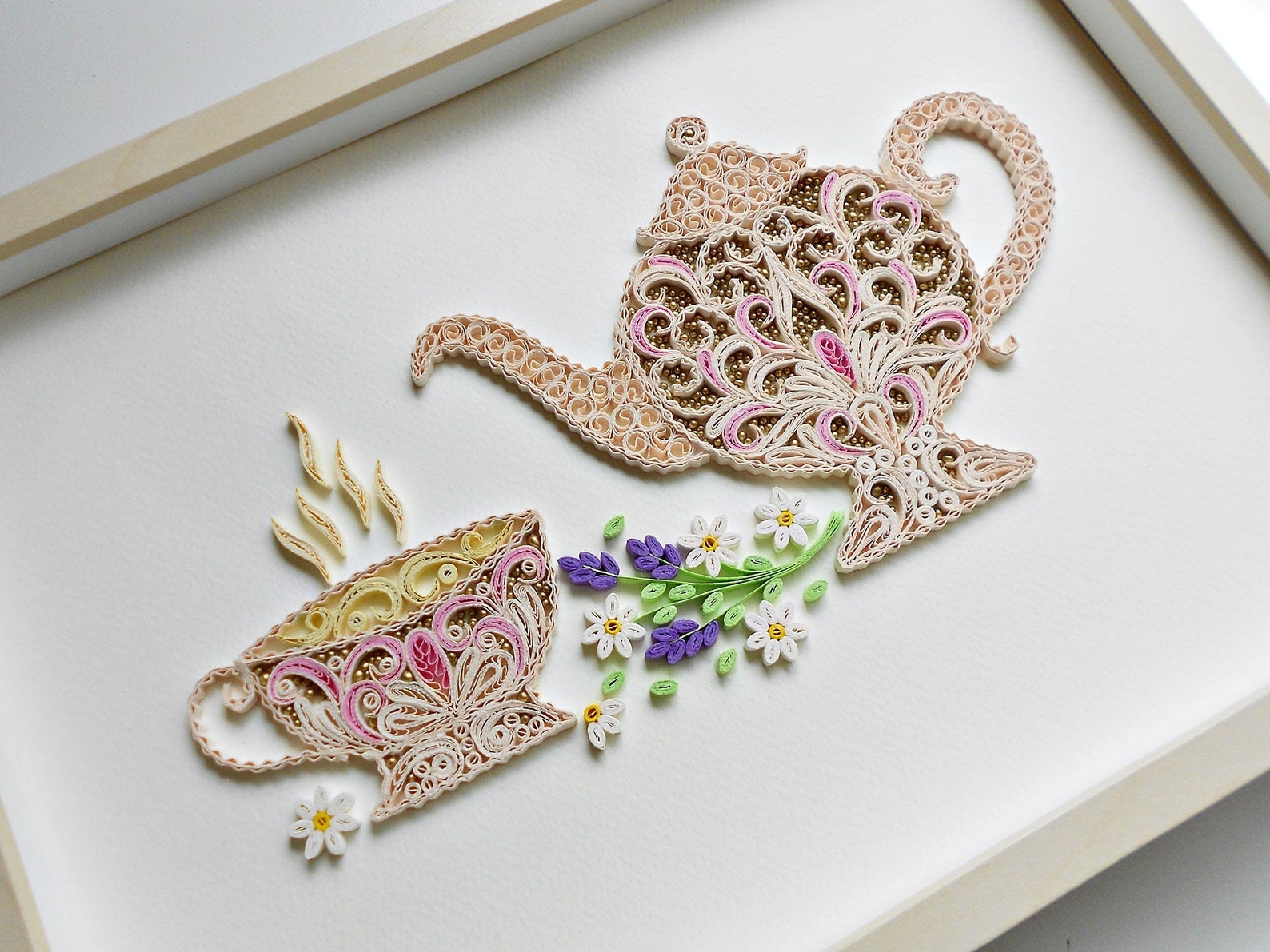 Quilling teapot Cup of tea Quilling paper wall art Home Etsy