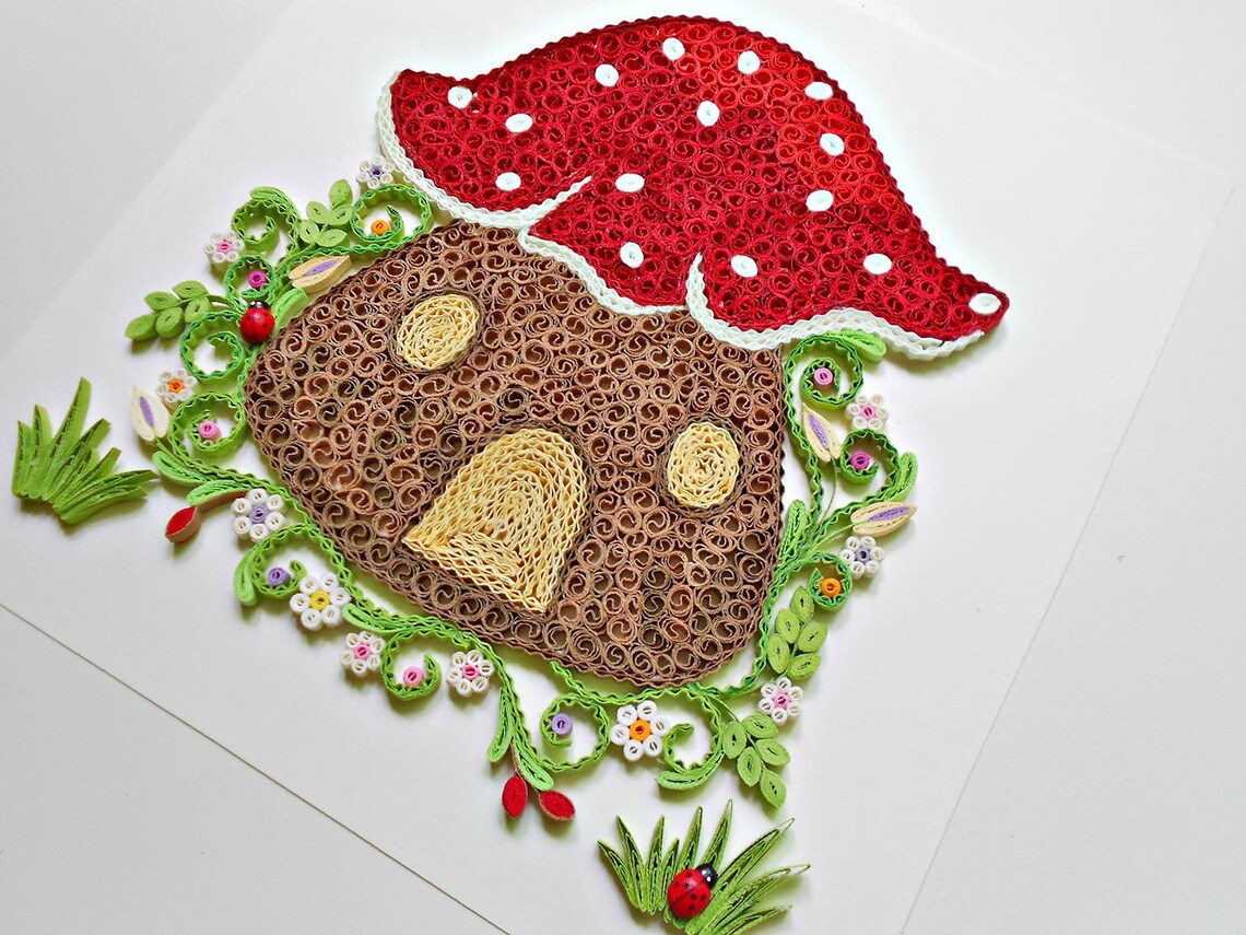 Paper quilling mushroom house kids room decor Etsy