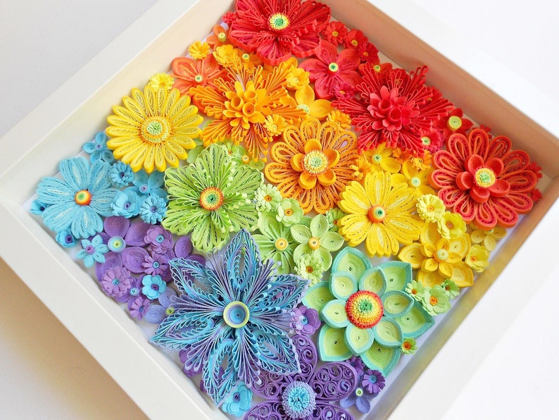 Quilling Rainbow Paper Flowers Wall Art Decoration Etsy