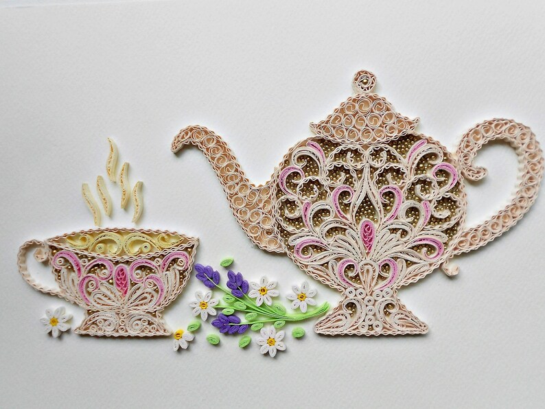 Quilling teapot Cup of tea Quilling paper wall art Home Etsy