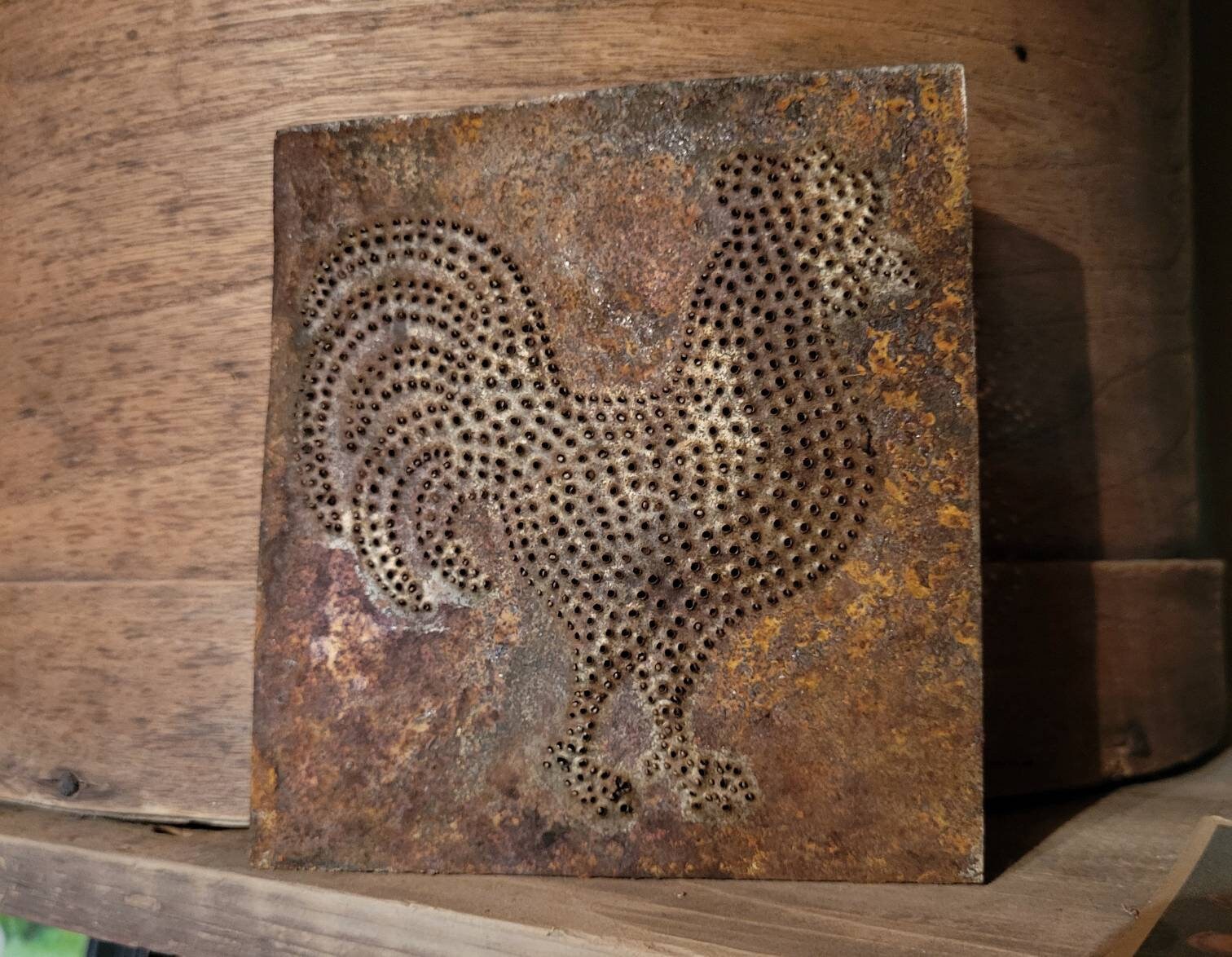Punched tin rooster primitive decor Etsy