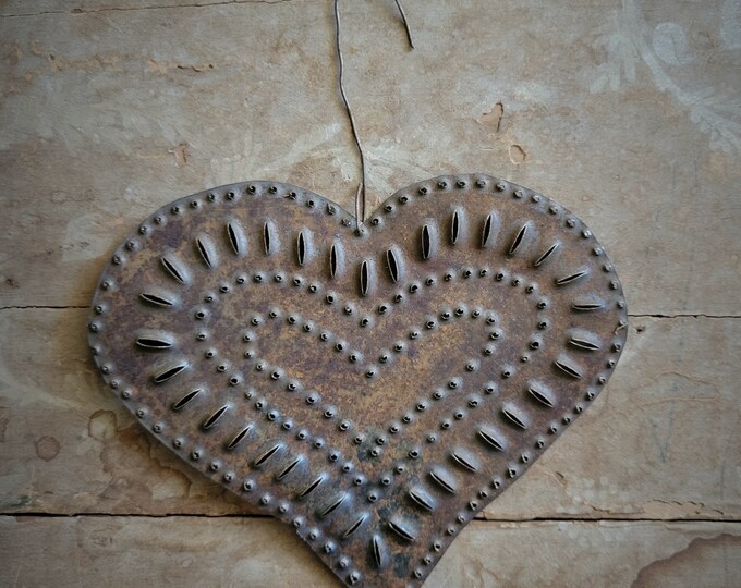 Punched Tin Heart Ornament Handmade Etsy