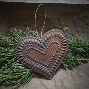 Punched tin heart ornament handmade