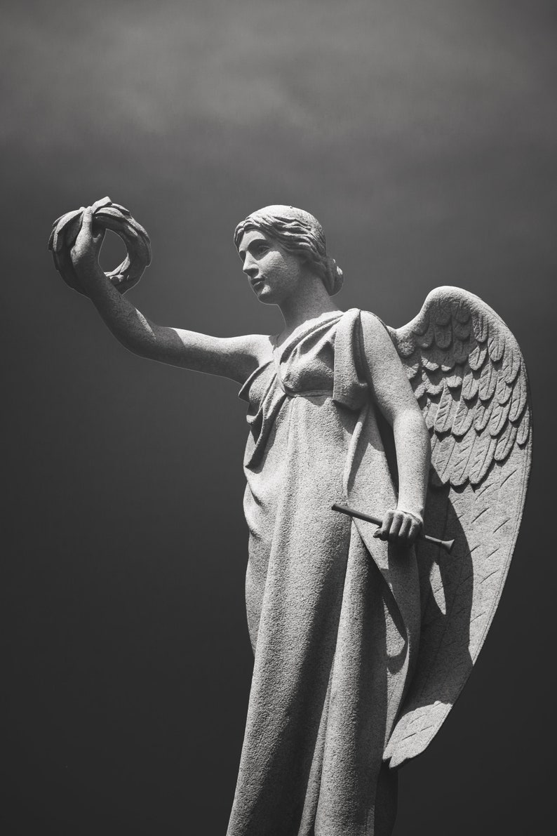 Angel Statue Victorian Black and White Photography Lovely Angel Fine Art Cemetery Monument Gift Idea Gothic Art image 1