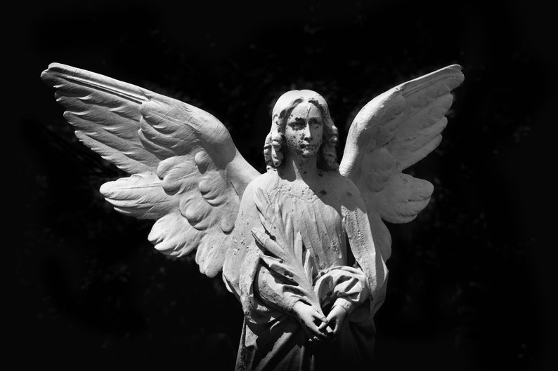 Angel Statue Victorian Black and White Photography Lovely Angel Fine Art Cemetery Monument Gift Idea Gothic Art image 1