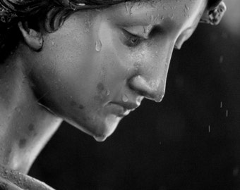 Angel Statue Fine Art Print, Black and White Photography