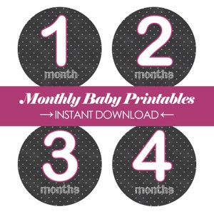 Monthly Baby Stickers Printable - Baby First Year - Monthly Milestones - DIY - Baby Shower Gift - Baby Boy Girl - Instant Digital Download