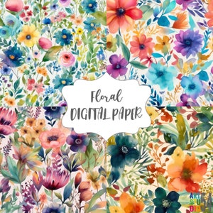 Watercolor Flowers Floral Seamless Pattern Digital Paper - Personal and Commercial Use - Artstudio54