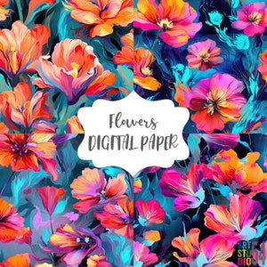 Oil Painting Style Flowers Seamless Pattern Digital Paper - Personal and Commercial Use - Artstudio54