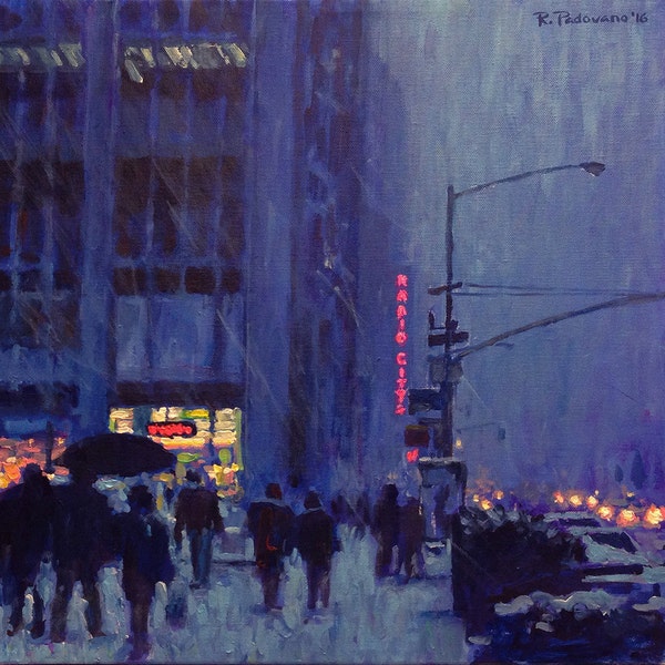 Winter, Sixth Avenue, - fine art giclée print of an original Impressionist painting by Robert Padovano