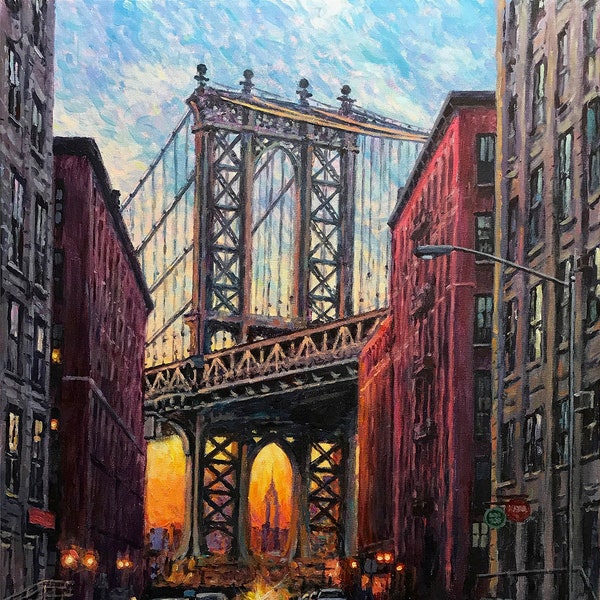 Manhattan Bridge, View from Washington Street - Fine Art Giclée of an Original Painting by Robert Padovano