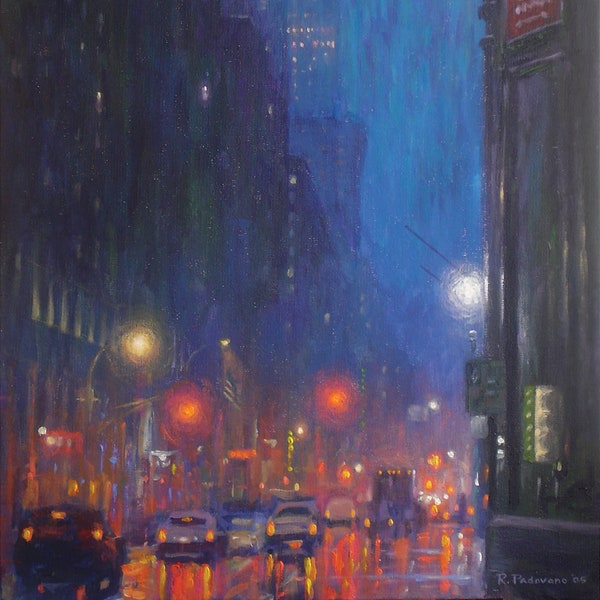 Evening Rain, Lexington Avenue - Fine Art Giclée of an Original Painting by Robert Padovano