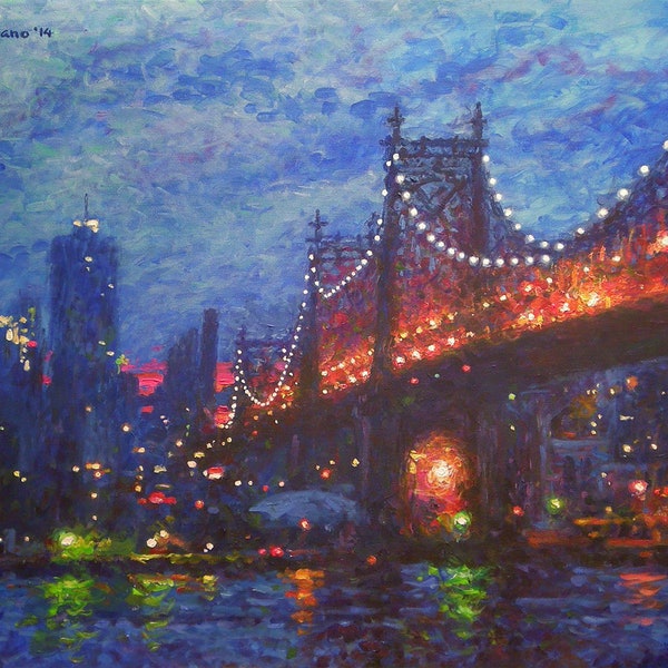 59th Street Bridge, Blue Dusk, - fine art giclée print of an original Impressionist painting by Robert Padovano