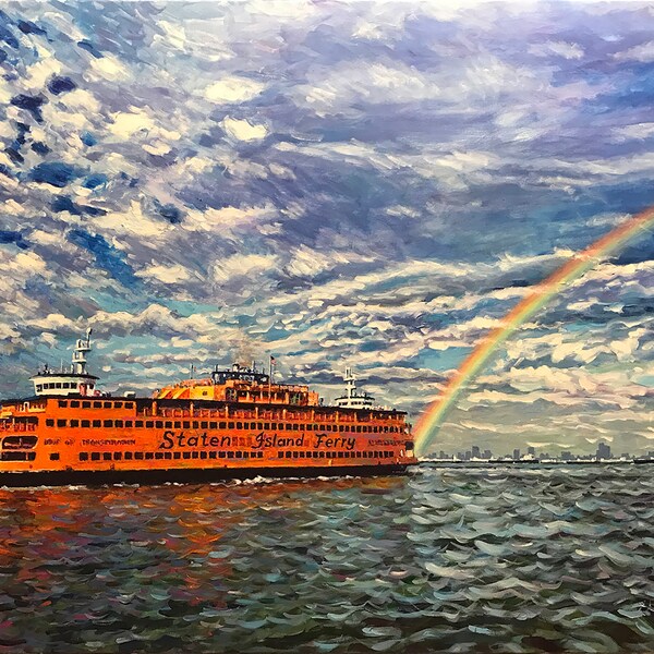 Rainbow Sky, Staten Island Ferry, - fine art giclée print of an original Impressionist painting by Robert Padovano