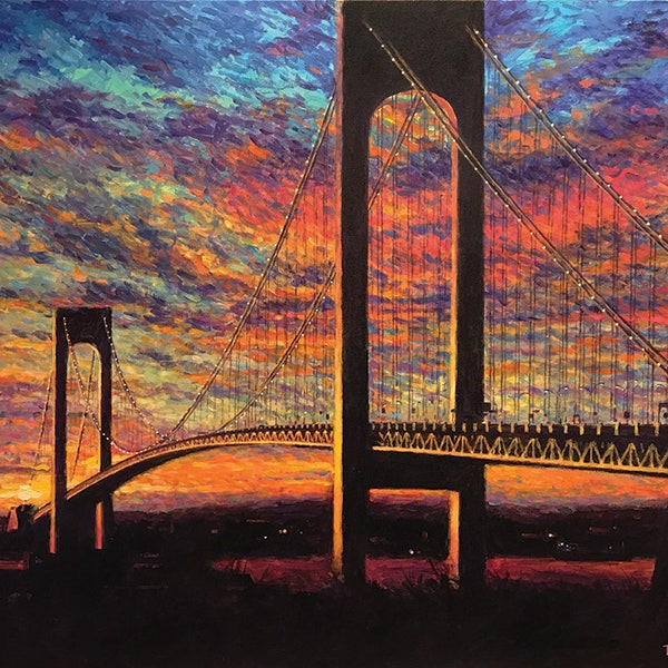 VZ Bridge, View from Bay Ridge II- fine art giclée print of an original Impressionist painting by Robert Padovano