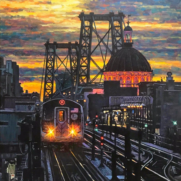 Williamsburg Bridge, View from Marcy Avenue Station, - fine art giclée print of an original Impressionist painting by Robert Padovano