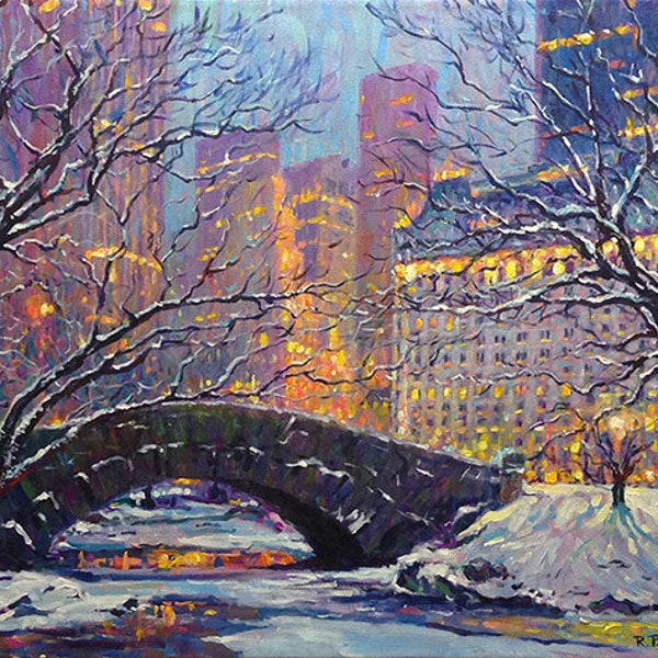 Central Park, Winter Dusk, - fine art giclée print of an original Impressionist painting by Robert Padovano