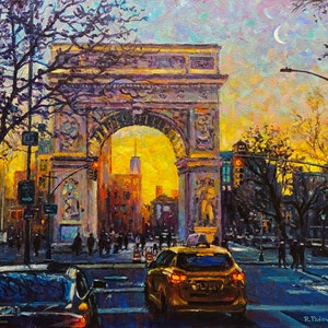 Washington Square, Early Twilight - fine art giclée print of an original Impressionist painting by Robert Padovano,