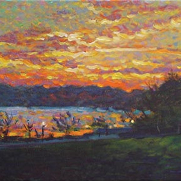 Sunset, Silver Lake - fine art giclée print of an original Impressionist painting by Robert Padovano