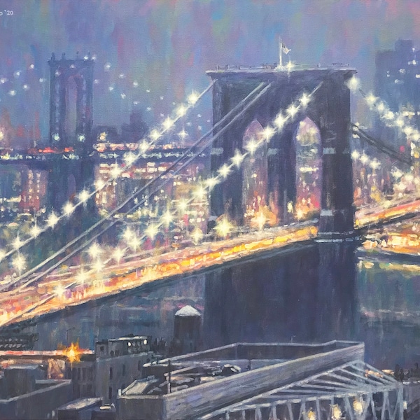 East Side Lights II, - Original Impressionist painting by Robert Padovano, 24x30", acrylic on canvas