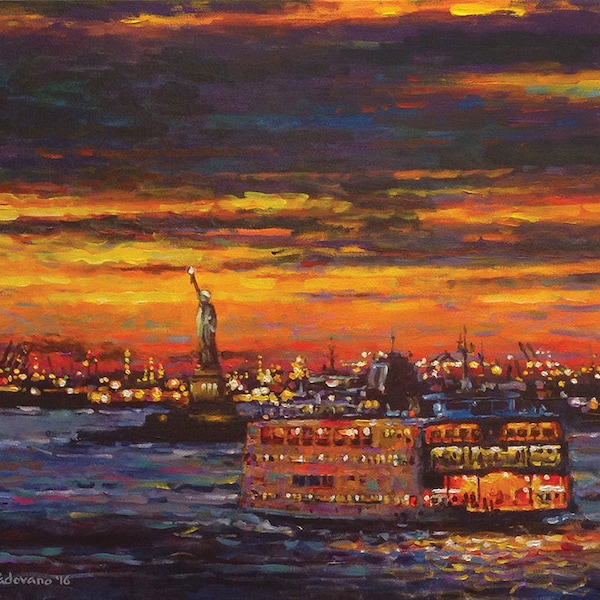 Late Friday Sky, SI Ferry - fine art giclée print of an original Impressionist painting by Robert Padovano