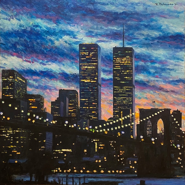 Twin Towers at Dusk - fine art giclée print of an original Impressionist painting by Robert Padovano