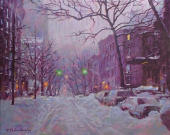 Brooklyn Heights, Winter, - fine art giclée print of an original Impressionist painting by Robert Padovano