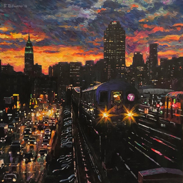 7 Train, Twilight, - fine art giclée print of an original Impressionist painting by Robert Padovano