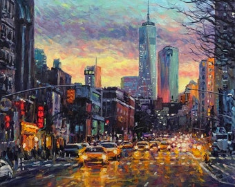 Early Evening, West Village, - Fine Art Giclée Druck eines original impressionistischen Gemäldes von Robert Padovano