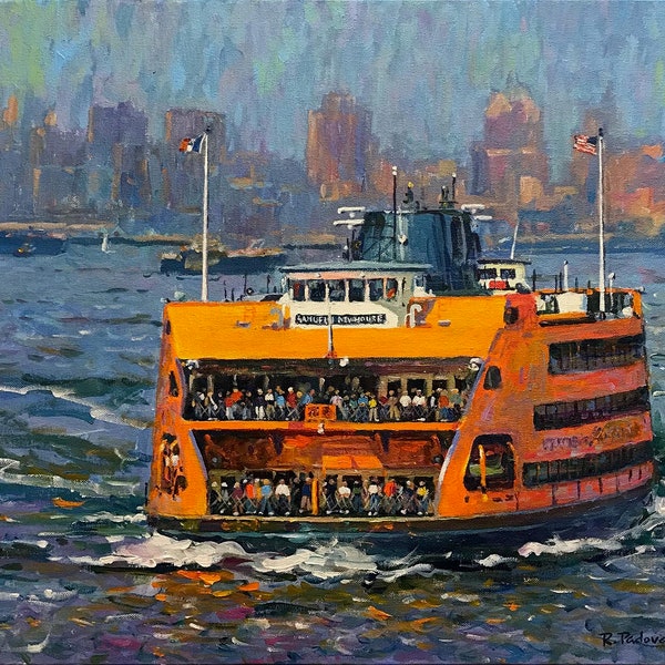 Newhouse Ferry, Heading Home, - fine art giclée print of an original Impressionist painting by Robert Padovano